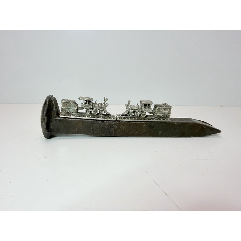 Railroad Spike Folk Art Pewter Steam‎ Locomotive Train Handmade Sculpture